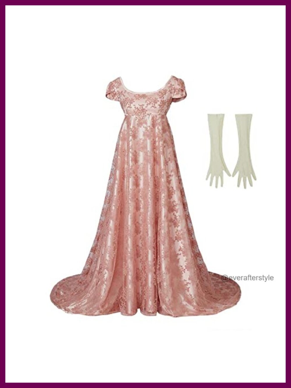Regency High Waist Floral Dress with Gloves Polyester Costume
